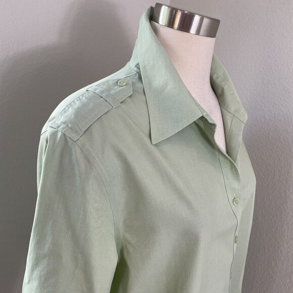 Coldwater Creek Womens XL No Iron Long Sleeve Button Up Shirt Light Green Blouse - Picture 3 of 10
